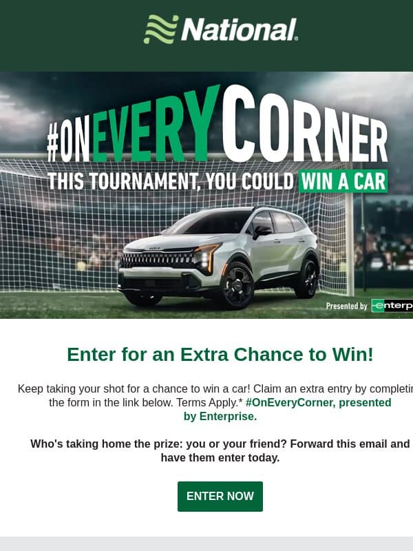 You're Invited To Enter, Adam email from National Car Rental