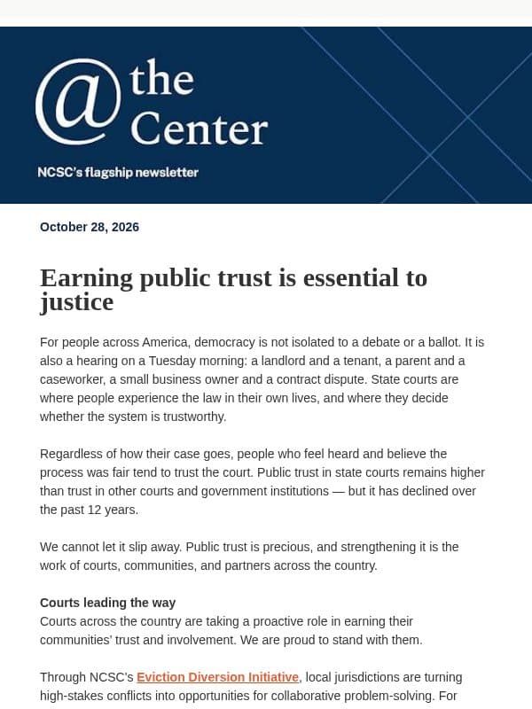 Earning public trust is essential to justice email from National Center for State Courts