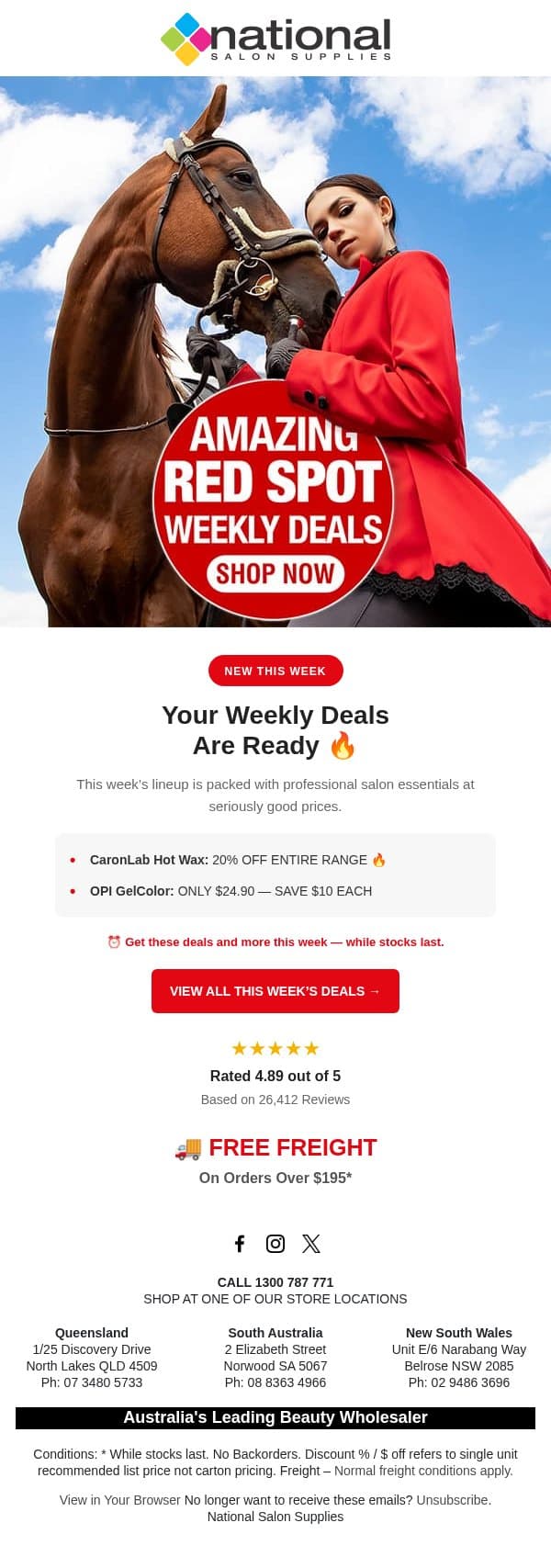 🏇 Giddy Up! Fresh Red Spot Deals Just Released! 🔥 email from National Salon Supplies screenshot