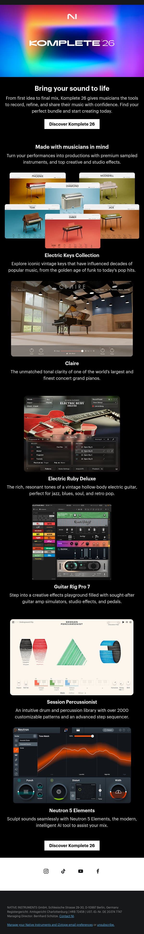 Bring your performances to life email from Native Instruments screenshot