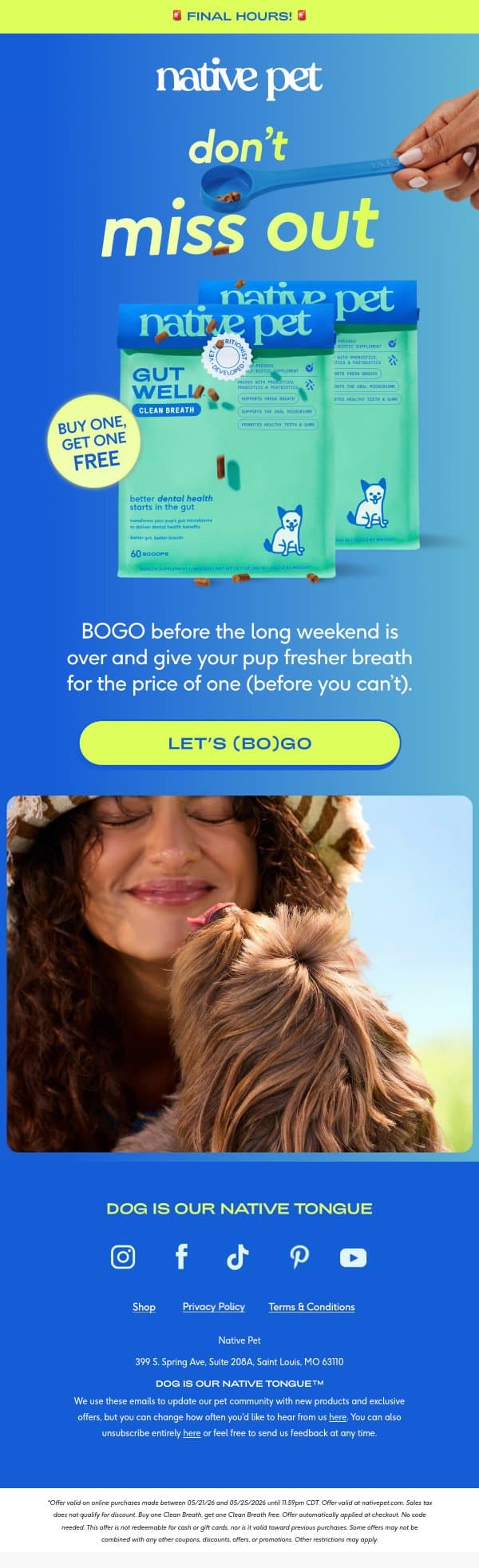 last call to BOGO email from Native Pet screenshot
