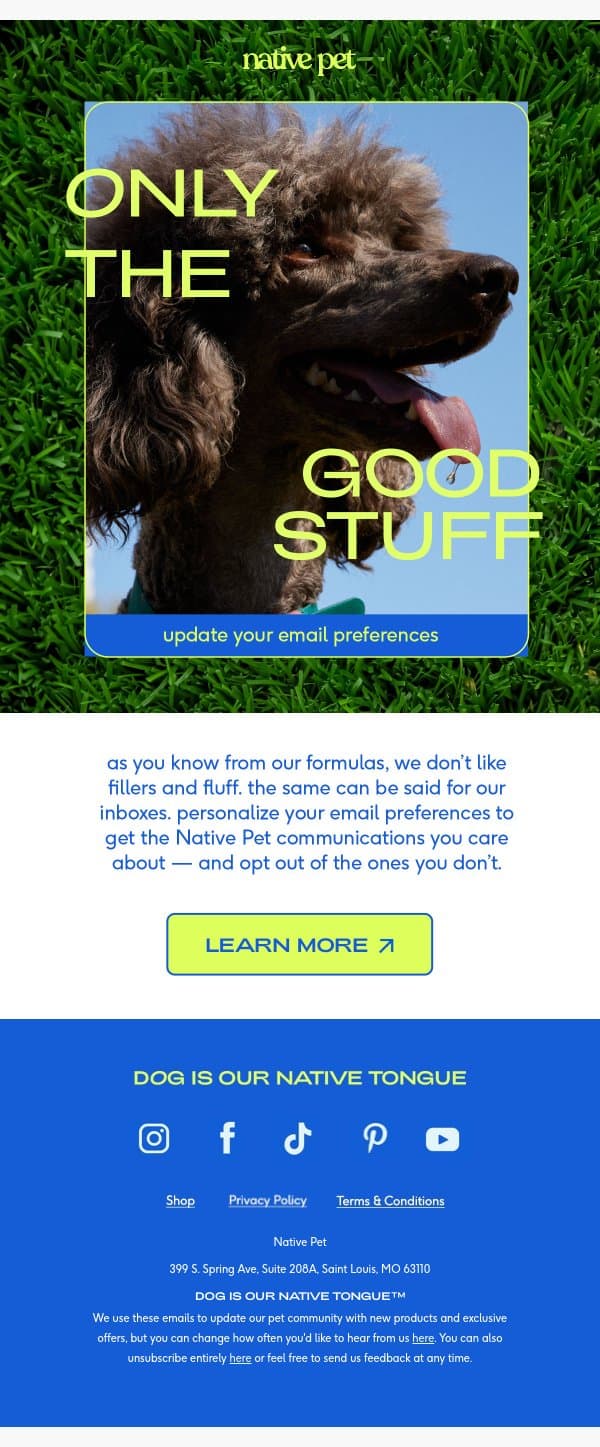 we miss you, friend email from Native Pet screenshot