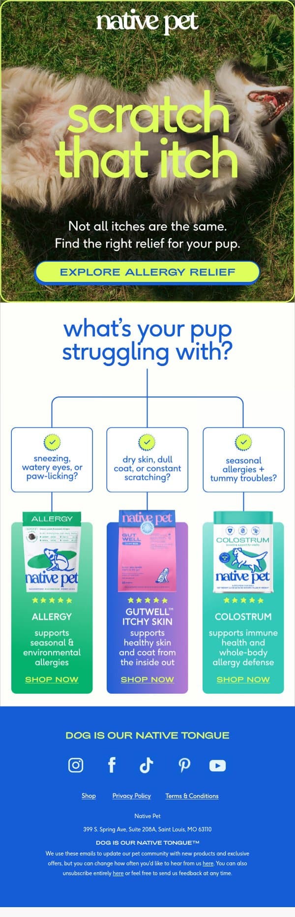 ditch the itch email from Native Pet screenshot