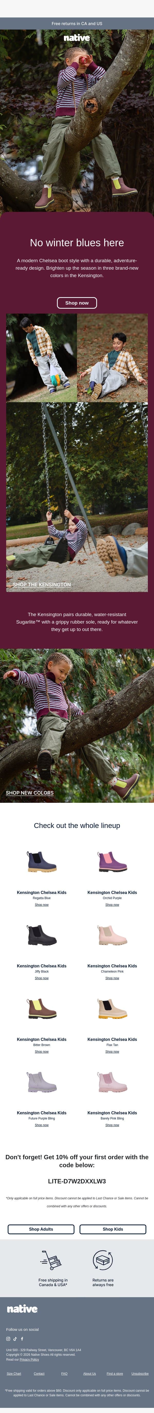Brand new boots are here email from Native Shoes screenshot