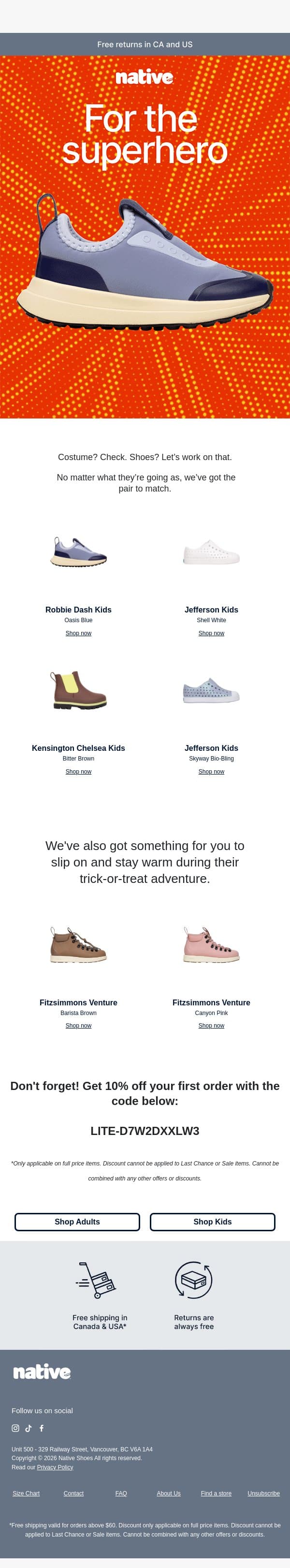 Spook-tacular picks for Halloween π email from Native Shoes screenshot