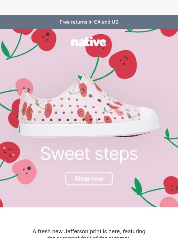 New Jefferson prints for kids email from Native Shoes
