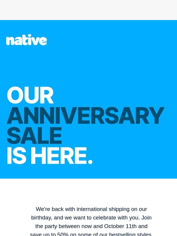 Save up to 50% off select styles email from Native Shoes