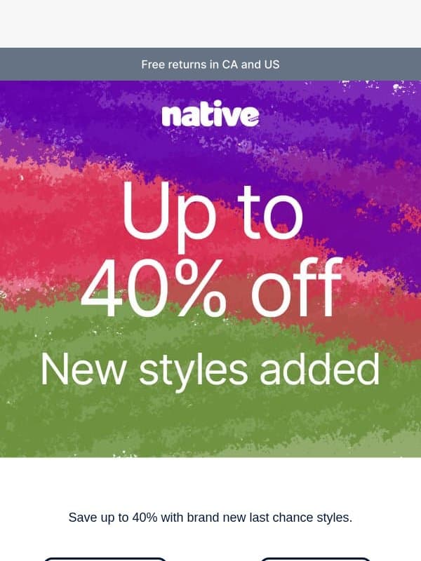 Save up to 40% email from Native Shoes