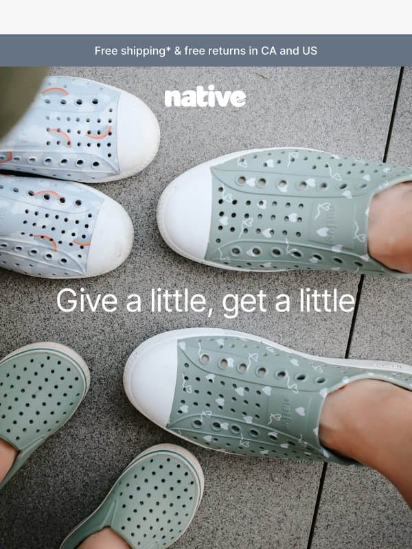 Refer a friend and get 15% off email from Native Shoes
