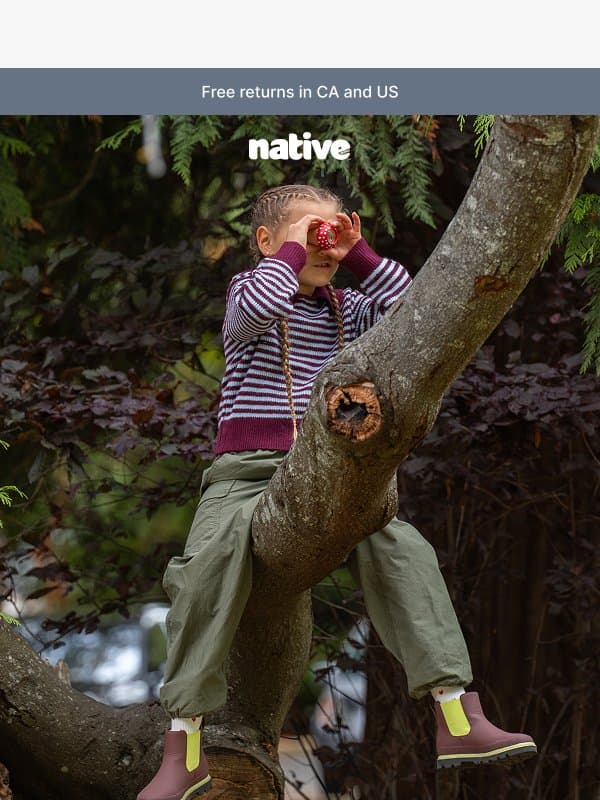 Brand new boots are here email from Native Shoes