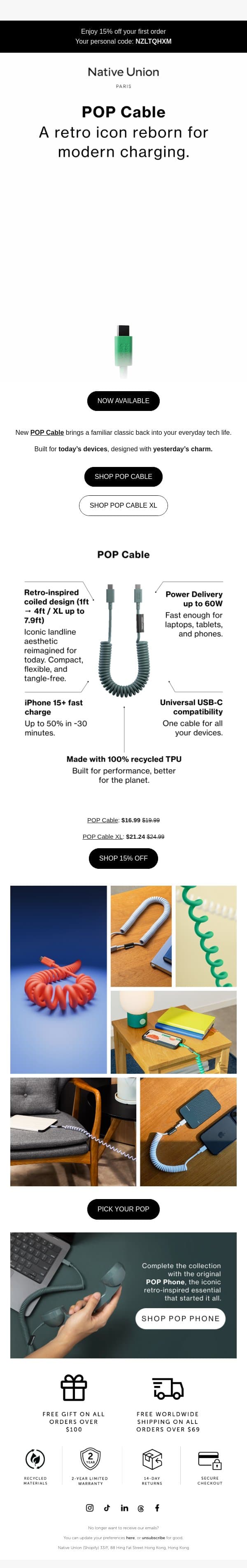 Meet POP Cable π email from Native Union screenshot