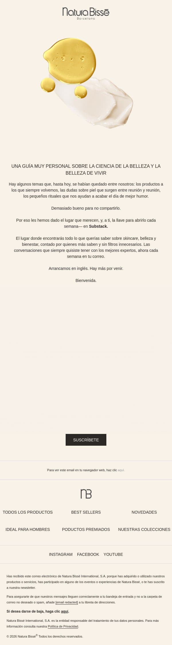 Esto va de piel, vivir mejor y conversaciones que valen la pena email from Natura Bissé screenshot