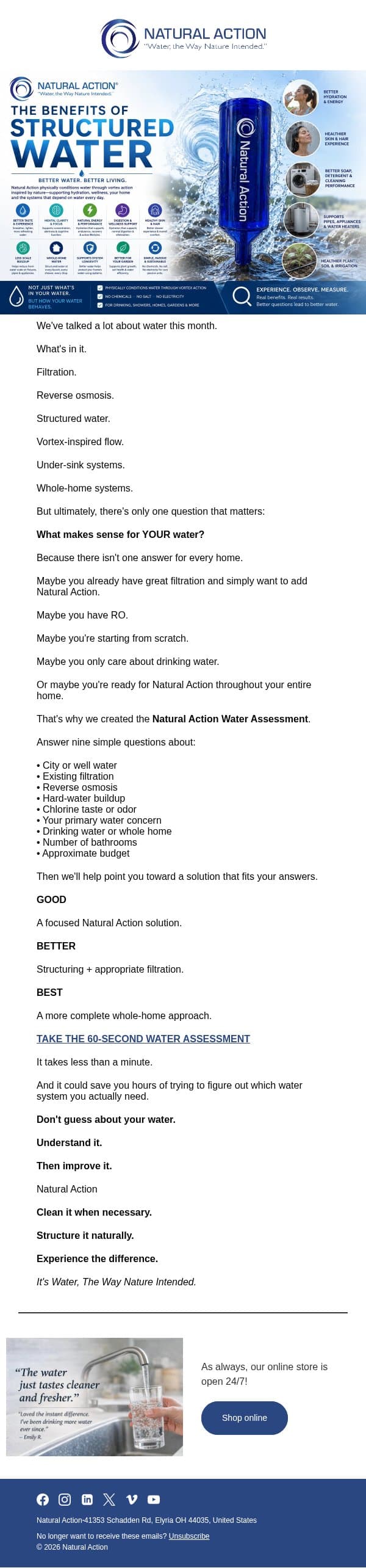 Let's Find Your Water Solution email from Natural Action Technologies screenshot
