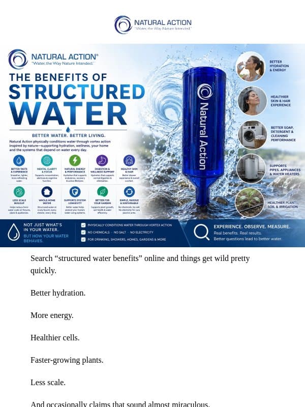The Benefits of Structured Water email from Natural Action Technologies