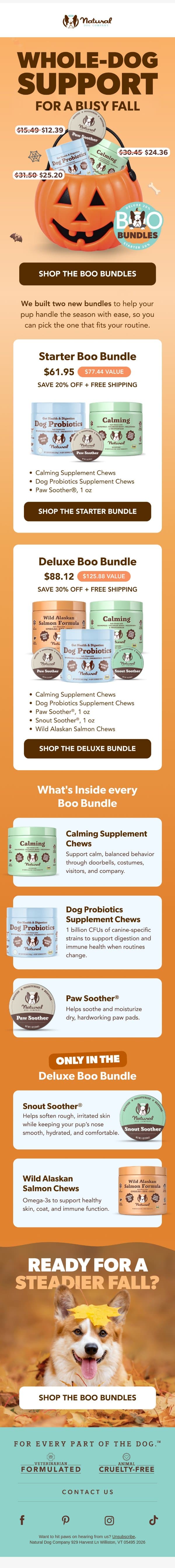 Meet the Boo Bundles email from Natural Dog Company screenshot