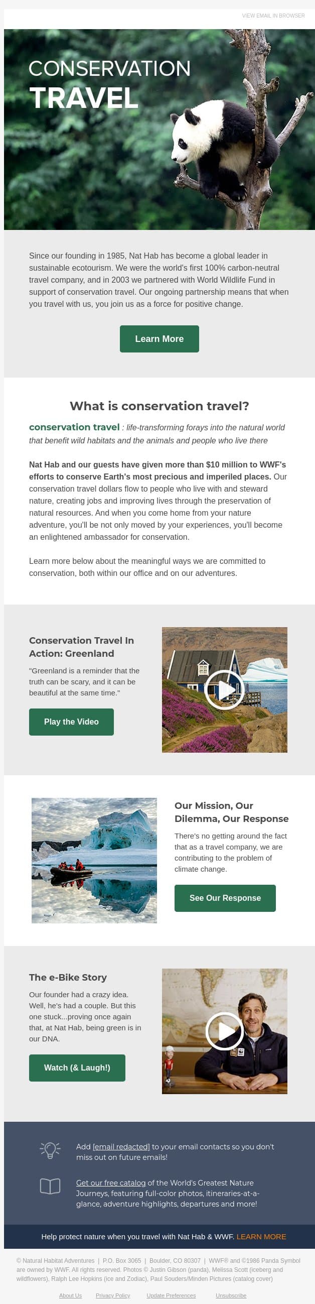 π Conservation Through Exploration π email from Natural Habitat Adventures screenshot