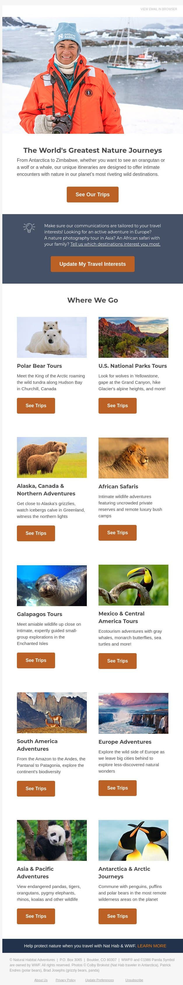 See Our Trips email from Natural Habitat Adventures screenshot