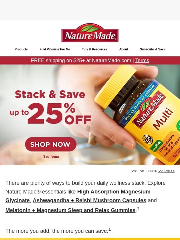 Go Ahead, Stack Up the Savings email from Nature Made