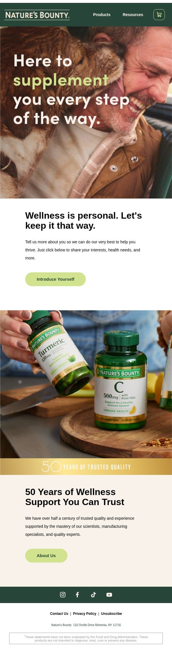 Let's get acquainted, friend! email from Nature's Bounty screenshot