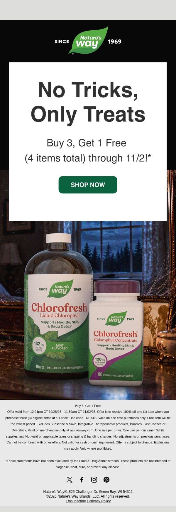 No tricks, only treats! ๐ Buy 3, Get 1 Free email from Nature's Way screenshot
