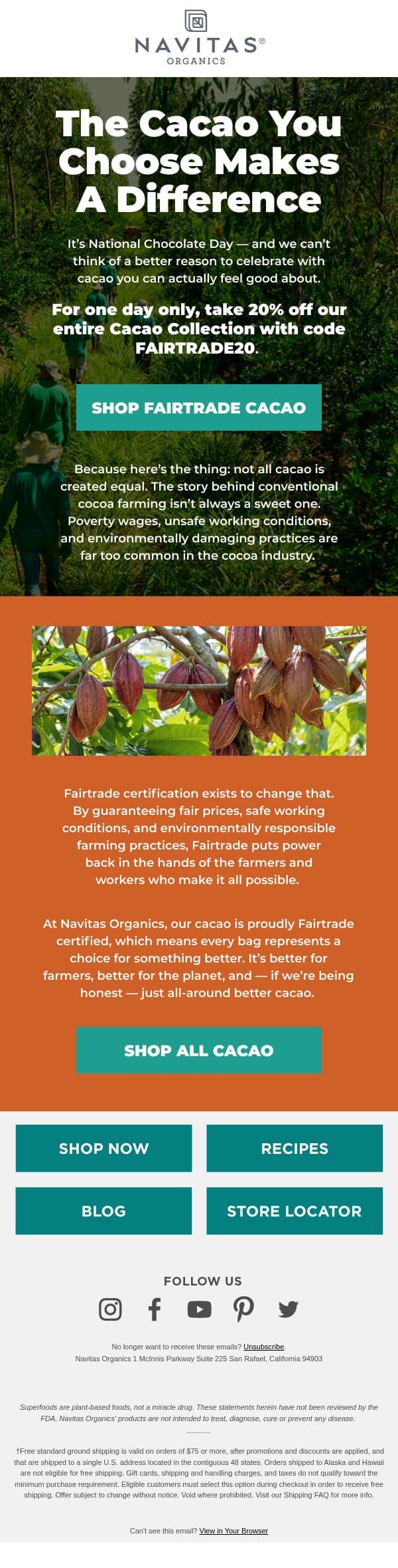 It's National Chocolate Day 🍫 email from Navitas Naturals screenshot