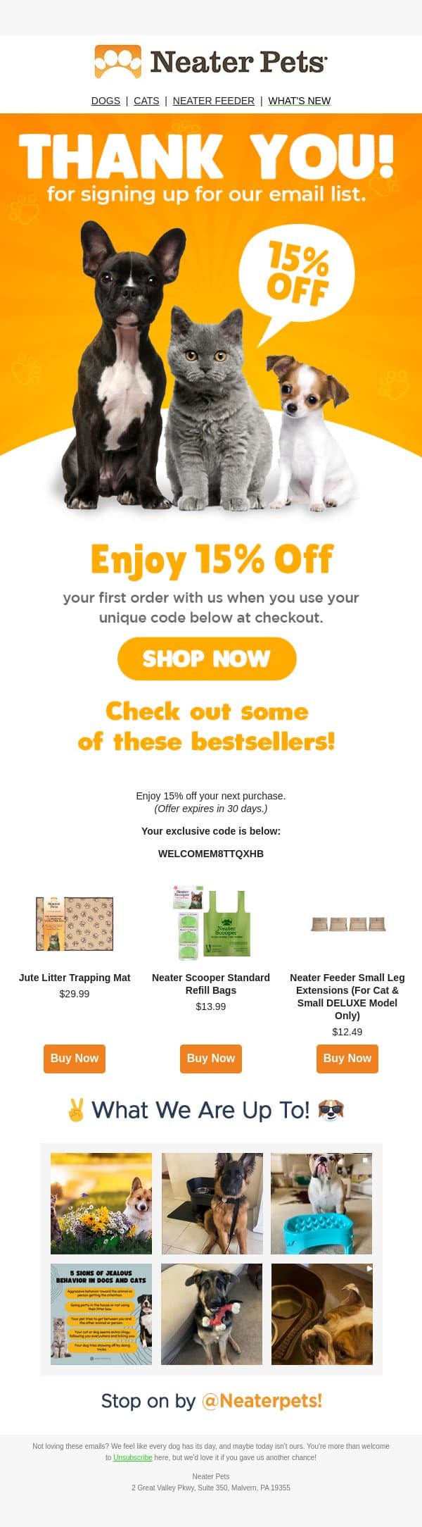 Don't forget to use your 15% off discount 🛍️ email from Neater Pets screenshot