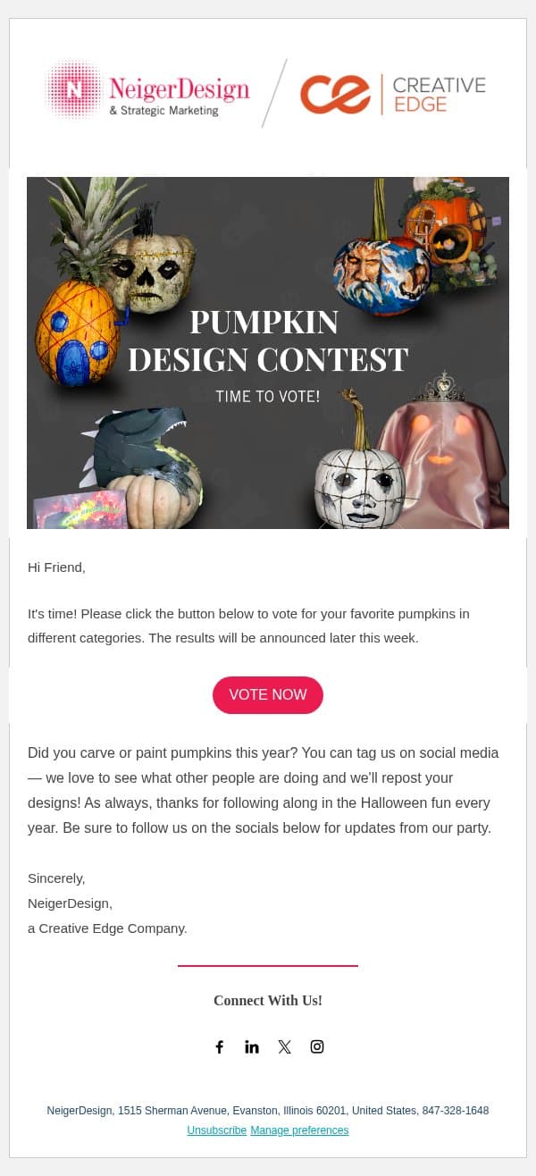 friend, it's time to vote 🎃 email from NeigerDesign screenshot