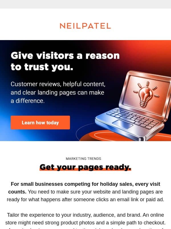 You got the click. What happens next? email from Neil Patel Digital
