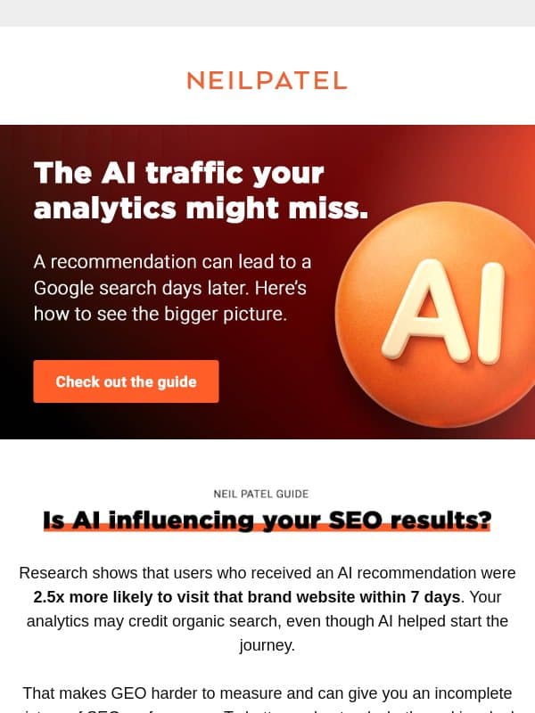 AI search is sending traffic. Are you ready for it? email from Neil Patel Digital