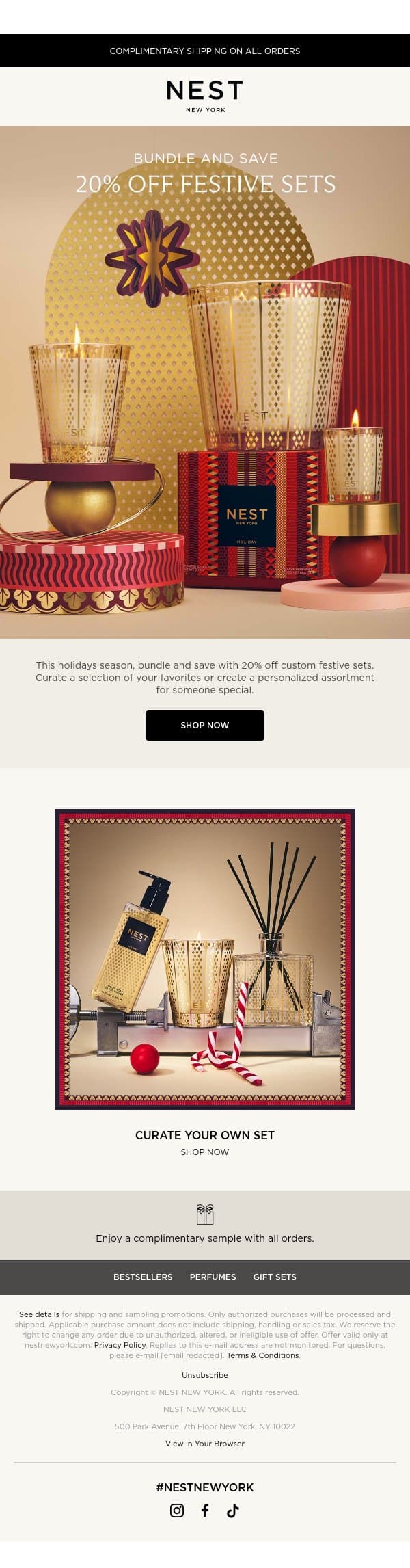 Final hours: 20% off festive sets email from NEST New York screenshot