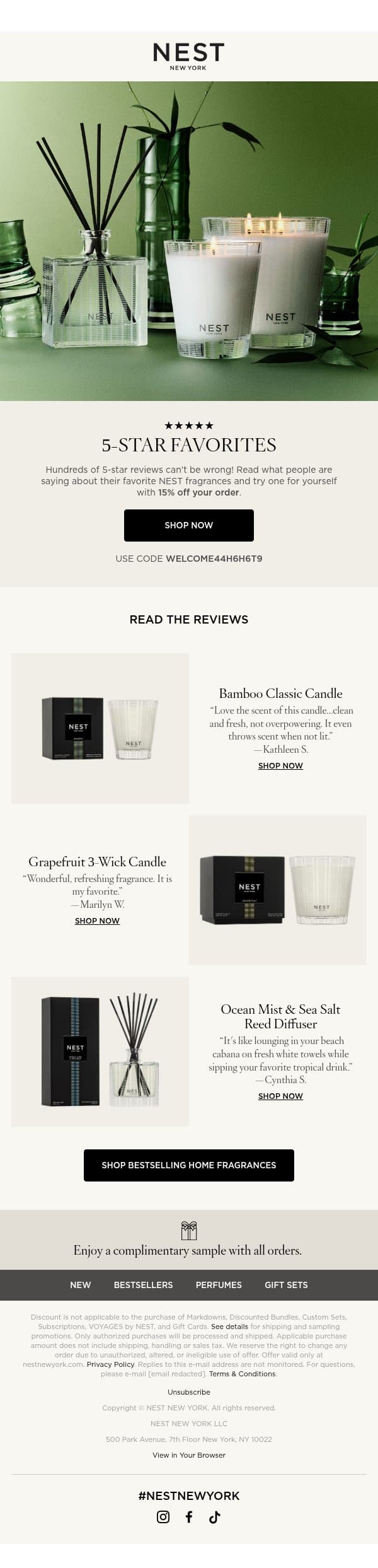 “Happiness in the office, bathroom, kitchen—anywhere” email from NEST New York screenshot