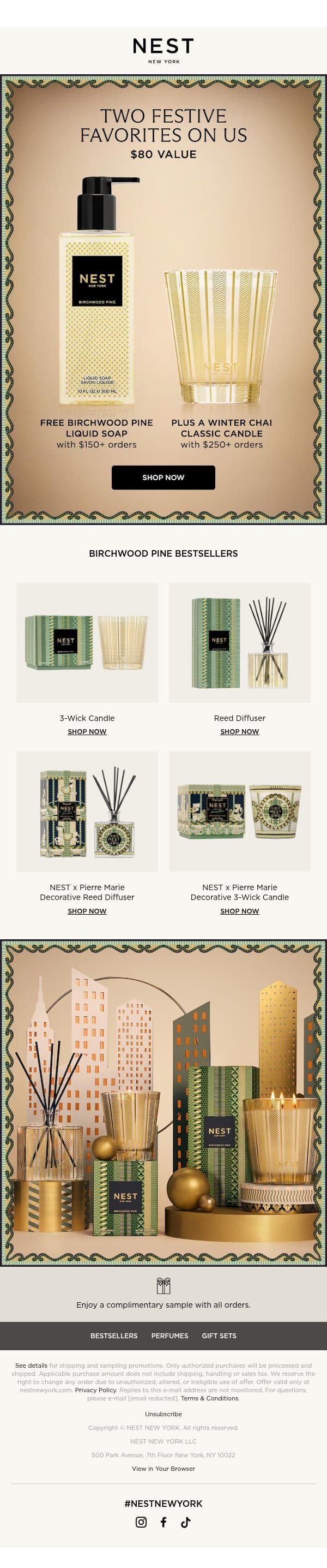 Two Festive Gifts on Us email from NEST New York screenshot