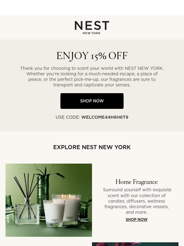 Welcome to NEST NEW YORK email from NEST New York
