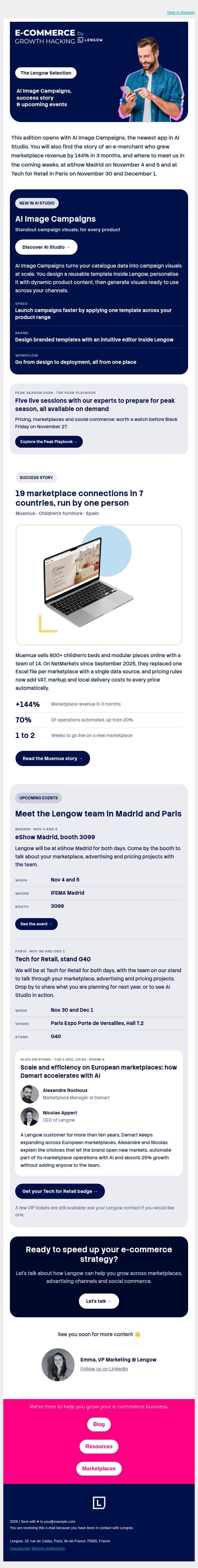 One person, 19 marketplace connections: how Muemue does it email from NetRivals screenshot