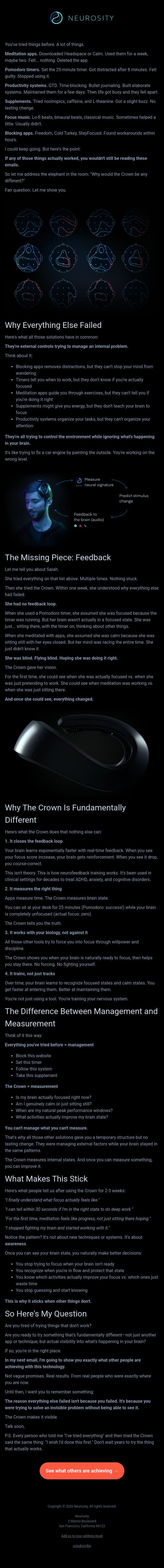 Why this is different from everything else you've tried email from Neurosity screenshot
