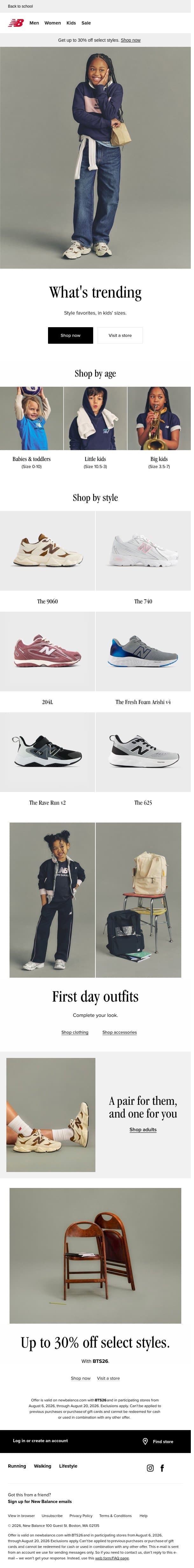 Kids' styles worth checking out email from New Balance screenshot