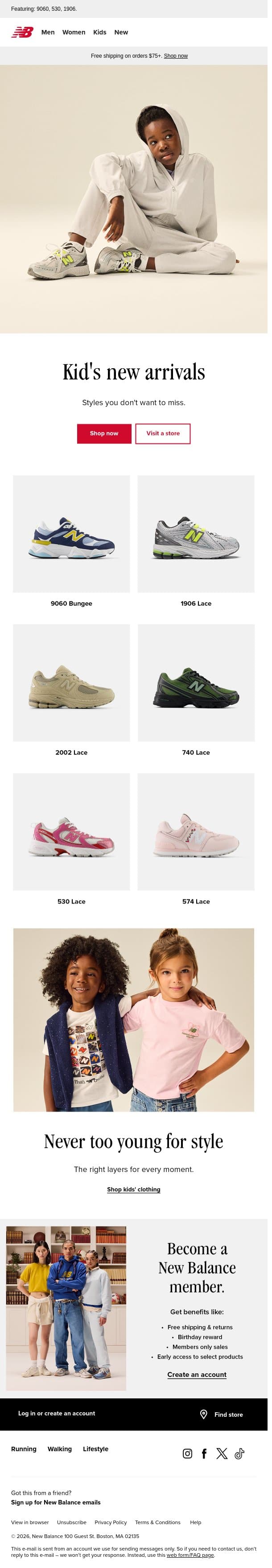 Kids styles worth checking out email from New Balance screenshot