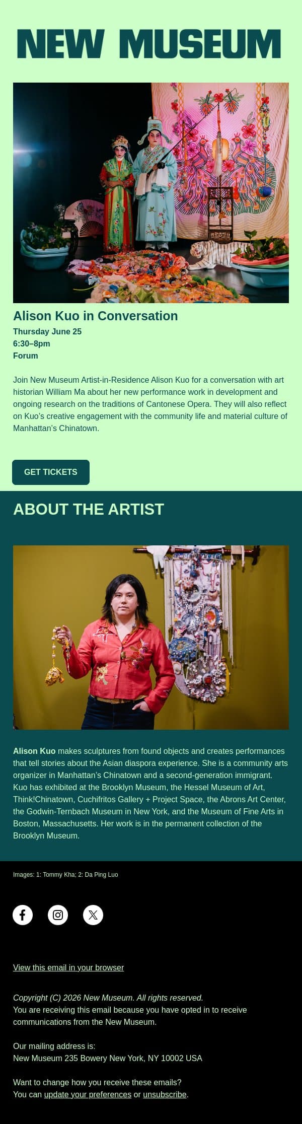 Alison Kuo in Conversation email from New Museum screenshot