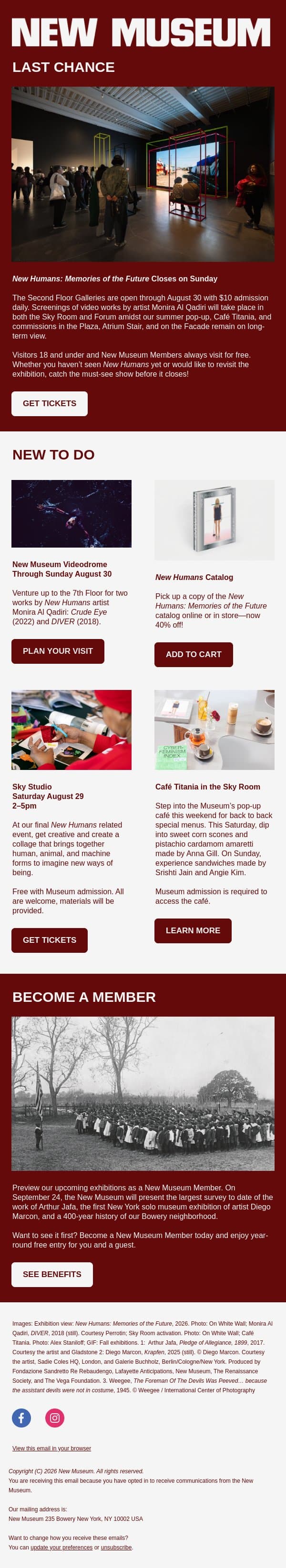 “New Humans” Closes Sunday email from New Museum screenshot