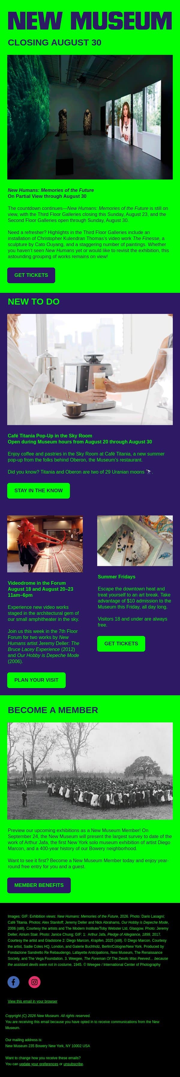 Extended Chance to Catch “New Humans: Memories of the Future” email from New Museum screenshot