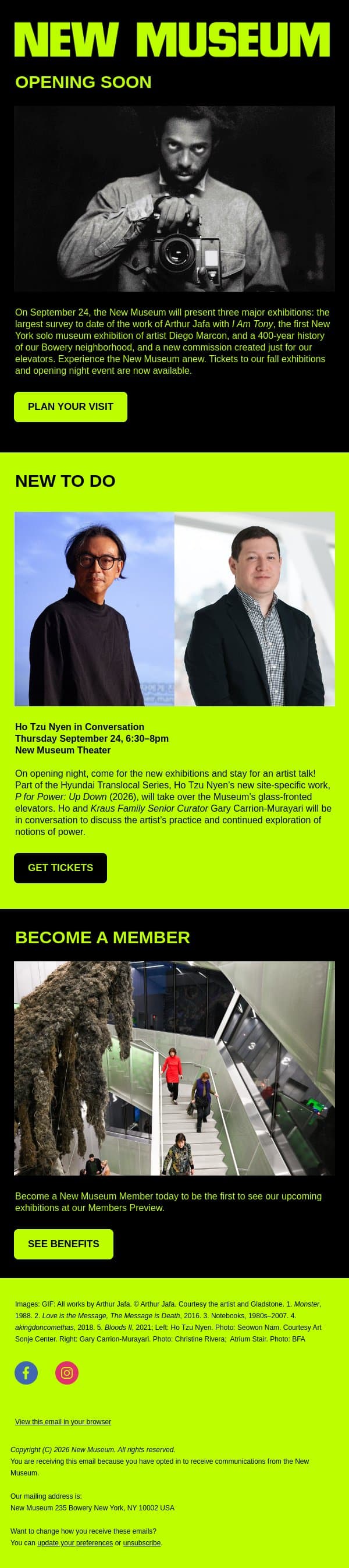 See You on the Bowery, September 24 email from New Museum screenshot