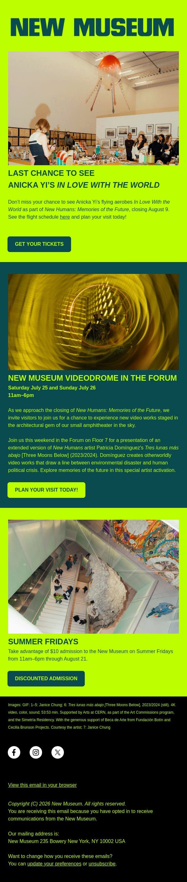Catch Anicka Yi's Flying Aerobes Before They're Gone! email from New Museum screenshot