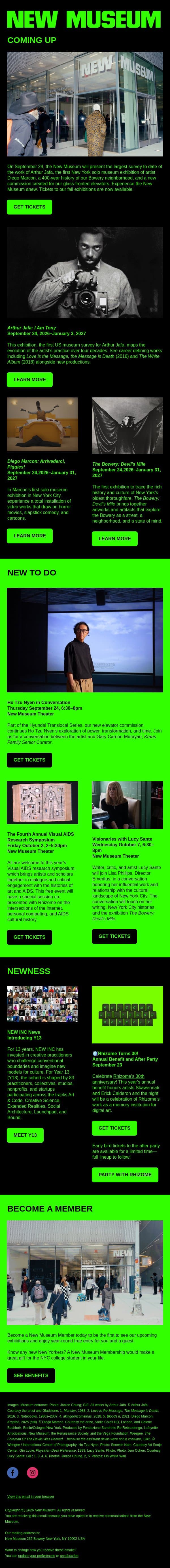 Tickets On Sale Now: “Arthur Jafa: I Am Tony” email from New Museum screenshot