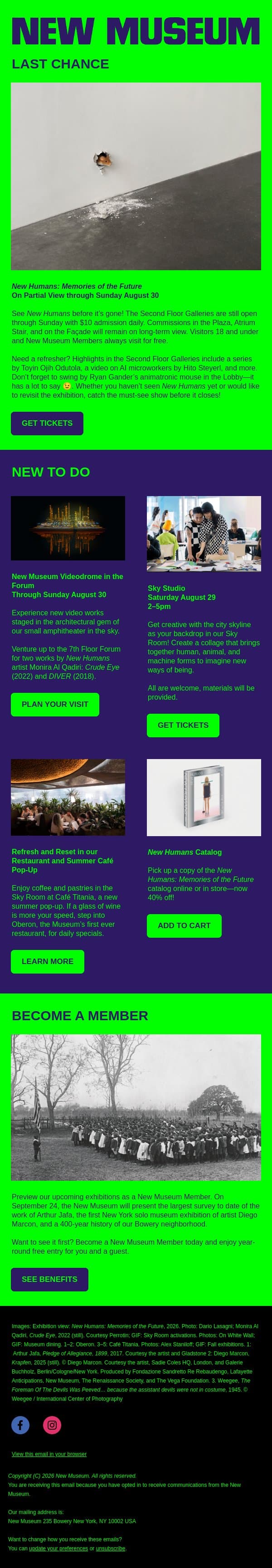 Last Chance: “New Humans” Closes Sunday email from New Museum screenshot