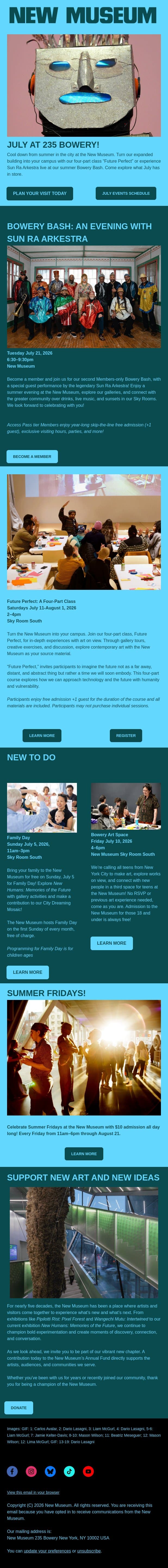 Summer Fridays, Members Party, and Classes with New Humans email from New Museum screenshot
