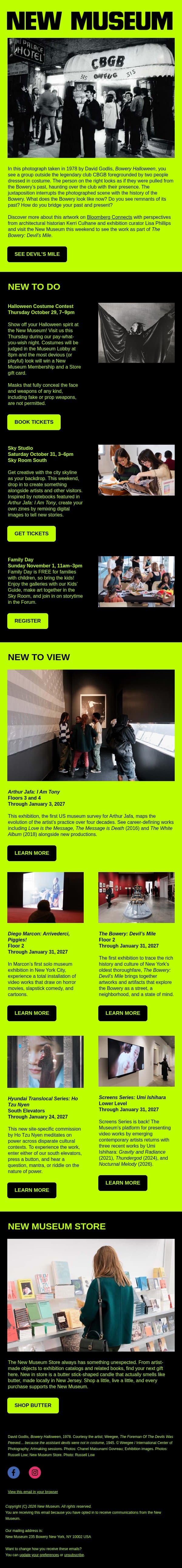 Costume contest, artmaking, and Family Day this weekend! email from New Museum screenshot