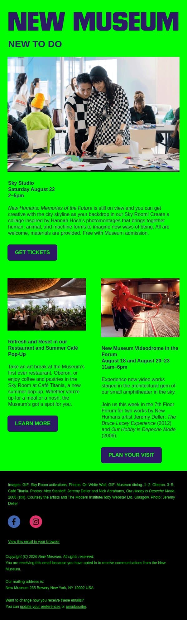 New To Do: Artmaking and a Pop-Up Café! email from New Museum screenshot