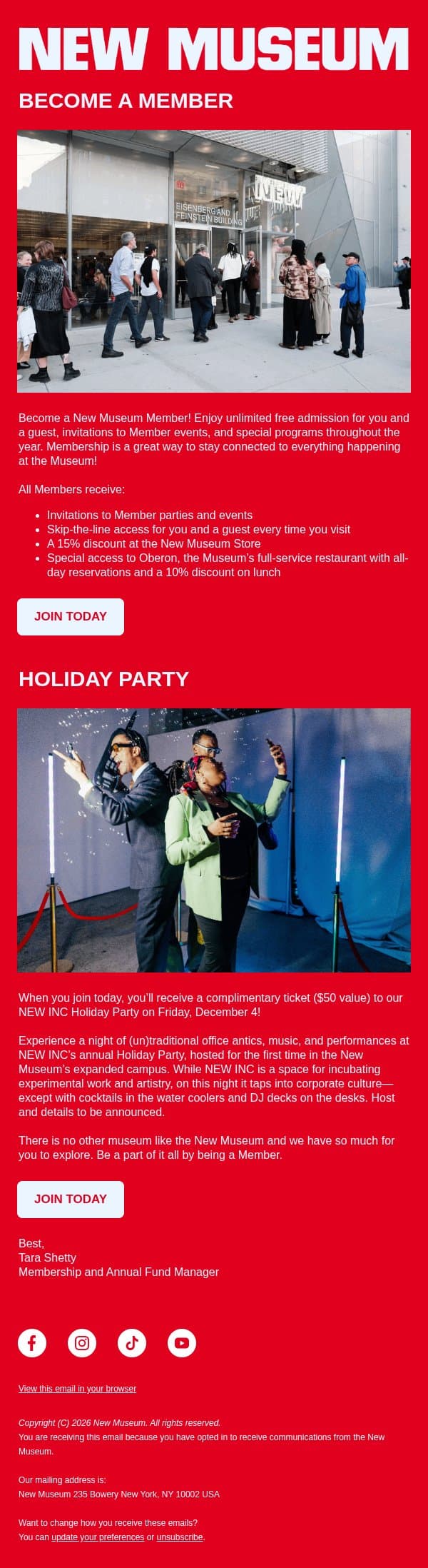 Join Now. Party With NEW INC! email from New Museum screenshot