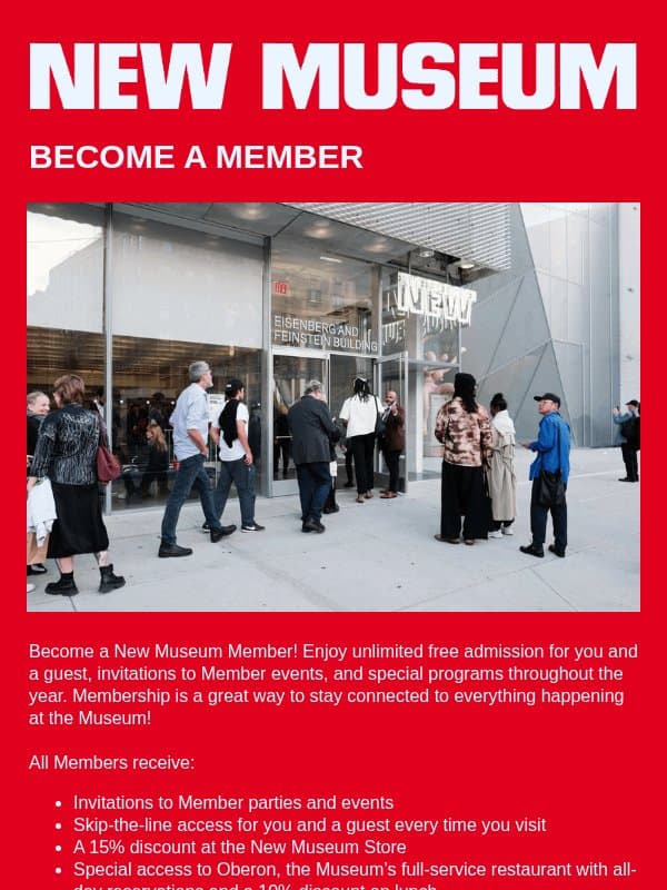 Join Now. Party With NEW INC! email from New Museum
