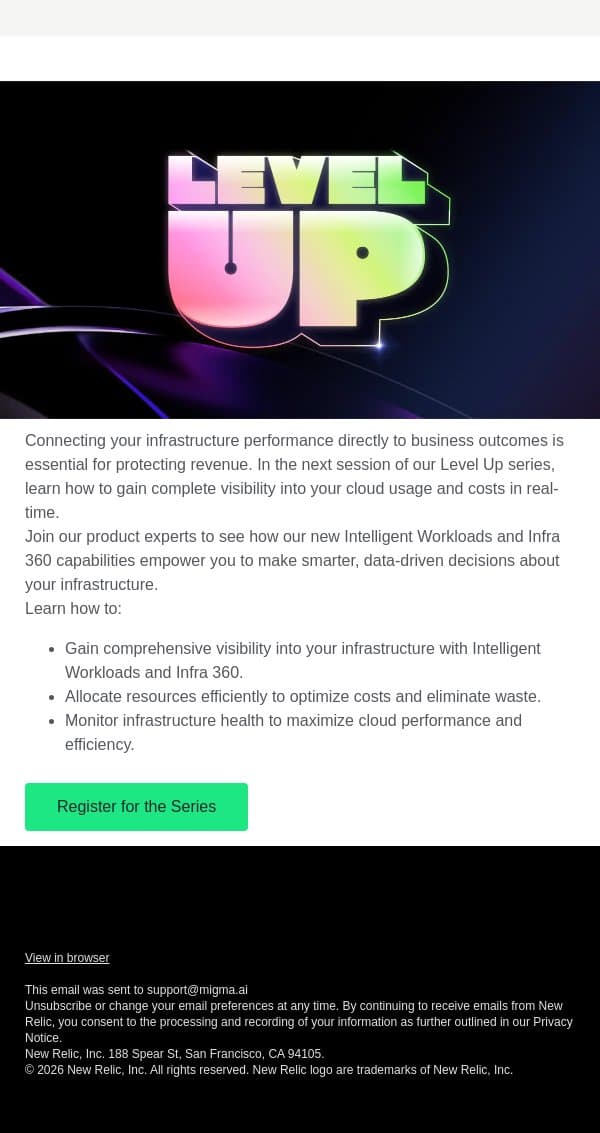 Secure your revenue: Master cloud efficiency today email from New Relic screenshot